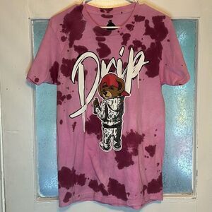 Launder Women’s Pink Tie Dye Drip Teddy Bear Graffiti Graphic Tshirt Size S